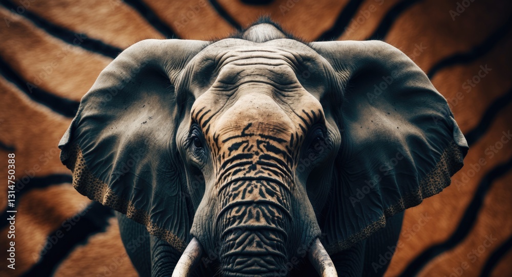 Poster elephant with tiger skin in the background. concept of being different and mindset change. this is a