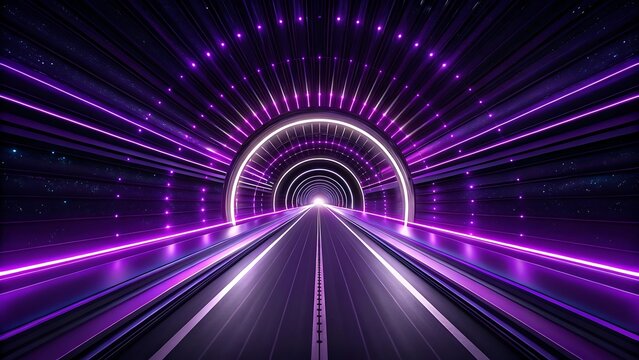 Fototapeta Neon purple tunnel road, futuristic background
