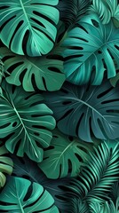 Lush tropical leaves, jungle foliage background, nature wallpaper, vibrant green