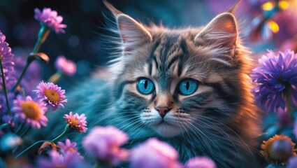 Close-up of lovely cat with kitten.