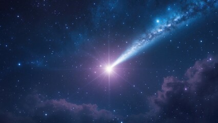 Falling meteorite, asteroid, comet in the night sky filled with stars.