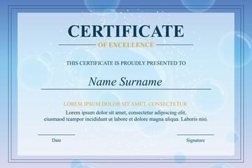 Obraz premium Blue Excellence Certificate Design Bubbles Background