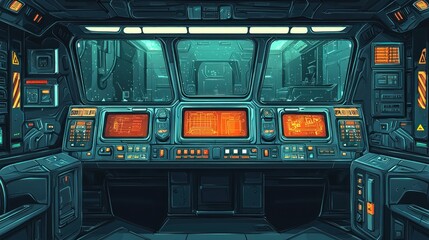 Futuristic spaceship cockpit interior view