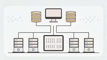 High tech data pipeline with servers, databases, and computer. This illustration represents processing of massive amounts of data efficiently and effectively