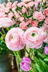 Bouquet of Pink Ranunculus and Carnations