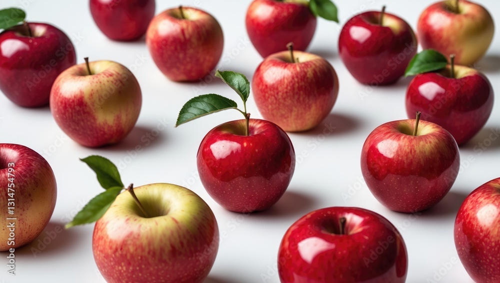 Poster Falling red apple isolated on a background, with a clipping path and full depth of field.