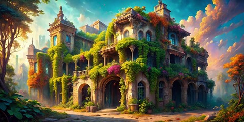 Fototapeta premium Surreal Architectural Sketch: Historic Building with Intricate Details - Stock Photo