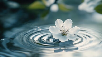 Serene Blossom: A Single White Flower Floating on Tranquil Water