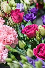 Obraz premium Carnation and Eustoma Mixed Bouquet Close-Up