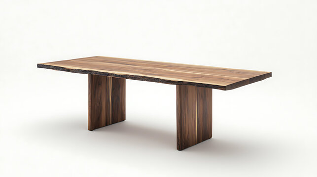 A wooden table with a dark brown top and a light brown base