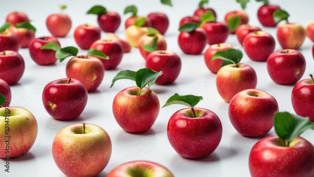 Poster Falling red apple isolated on a backdrop, clipping path, complete depth of field.