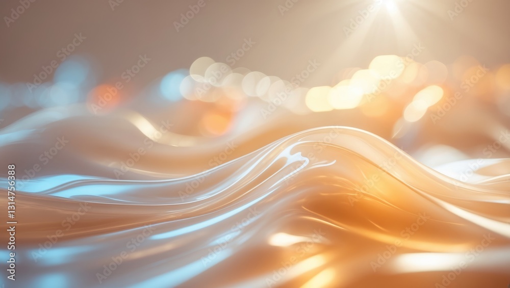 Poster Blur glow overlay. Lens flare filter. Bokeh sunlight glare leak. Retro illumination effect. Abstract background of defocused orange, blue, and white light.