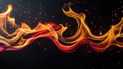 Flames of Fire Isolated on Black Background, close-up.