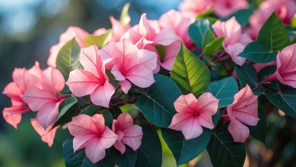 Paper flowers or Bougainvillea located in a garden or nature park.