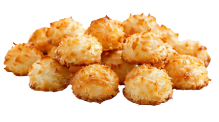 Delicious coconut macaroons forming a small mountain on transparent background