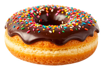 Chocolate Glazed Donut with Colorful Sprinkles – Sweet Indulgence isolated on white