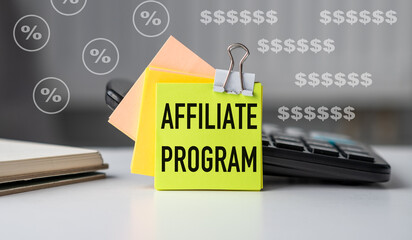 A yellow sticky note with the word Affiliate Program written on it