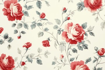 Vintage floral wallpaper with delicate roses and leaves, ideal for interior decor and textile design.