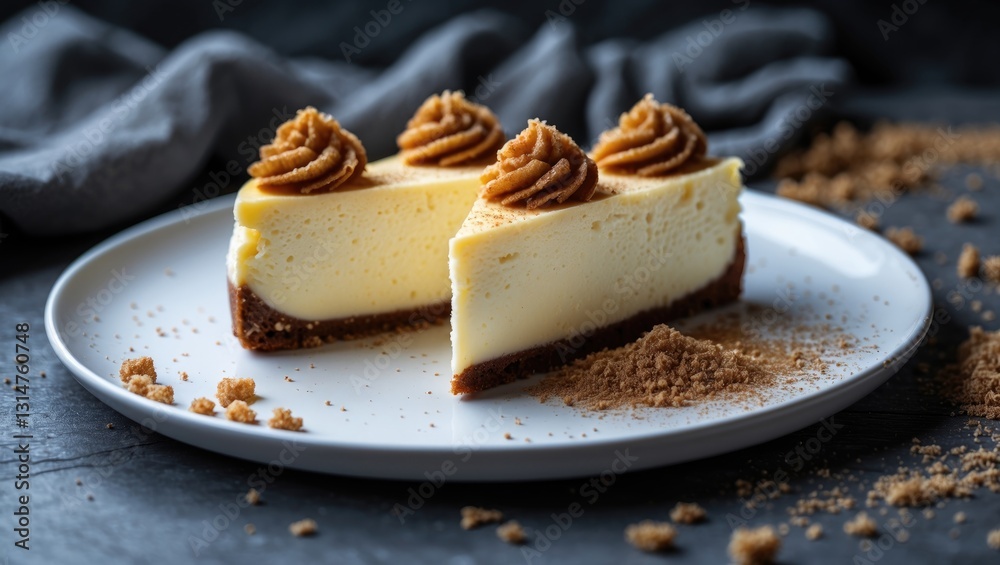 Aufkleber selected focused slice of cheesecake arranged on a white plate, garnished with a random sprinkle of 