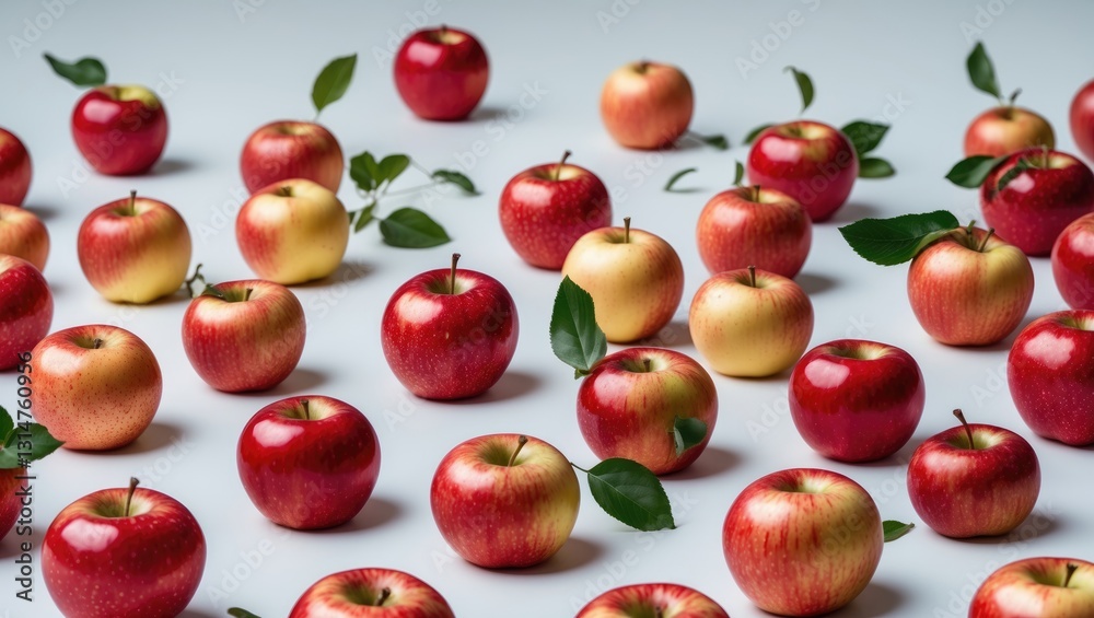 Poster falling red apple isolated on a background, clipping path, with a full depth of field.