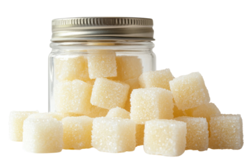 Transparent canister of sugar isolated on transparent background