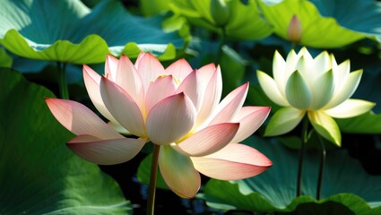 Fototapeta premium Lotus flowers are regarded as a symbol of wisdom and mercy, emerging from muddy water.