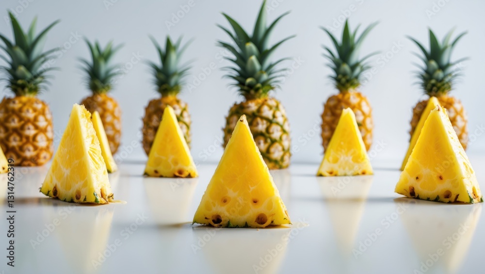 Poster Falling pineapple slice separated on a white background, clipping path, full depth of field.
