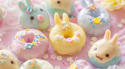 Obraz premium Cute Bunny-Themed Pastel Donuts with Sprinkles