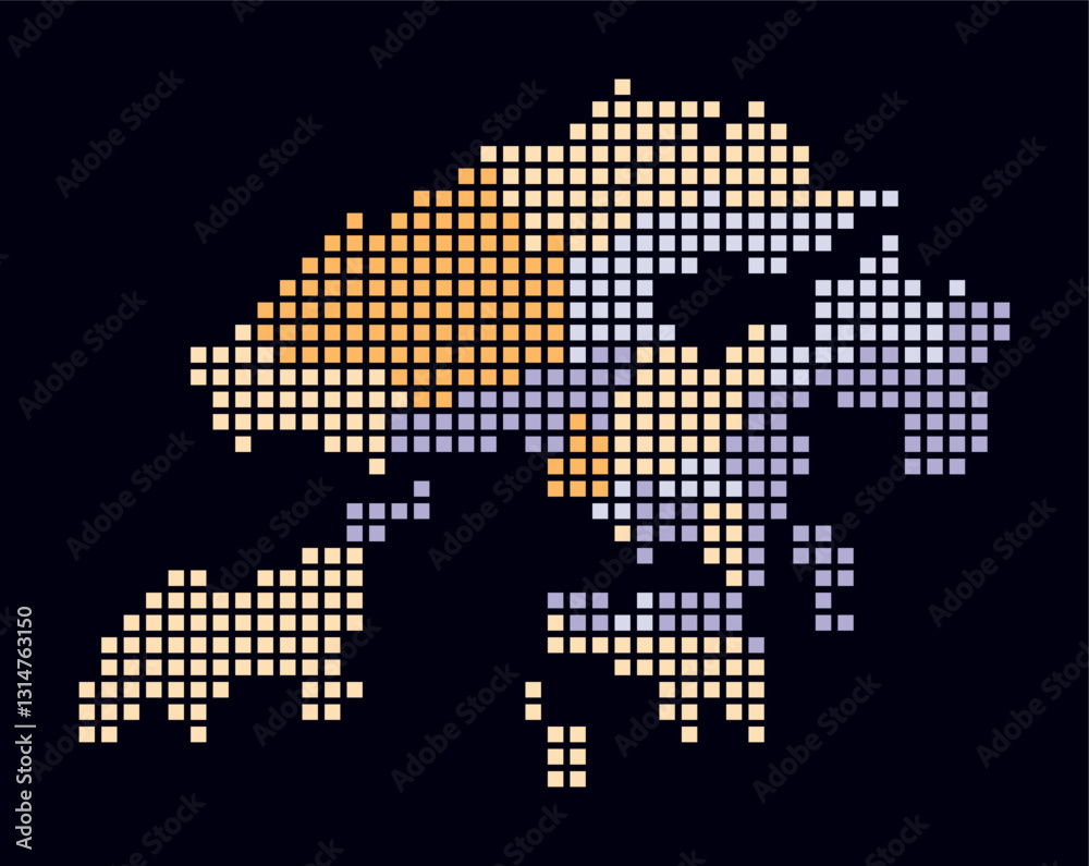 Poster hong kong dotted map. digital style map of the country on dark background. hong kong shape with squa