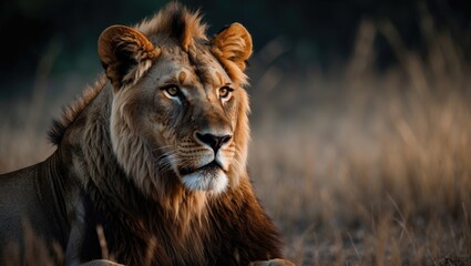 Fototapeta premium Old image name: Lioness .Paraphrased title: Lioness in a serene natural setting.