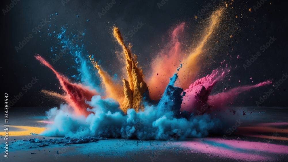 Aufkleber eruption of abstract color powder against a dark backdrop. abstract splash of color powder in a flui