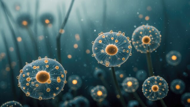 Small marine diatom, likely a live cell. Selective focus.