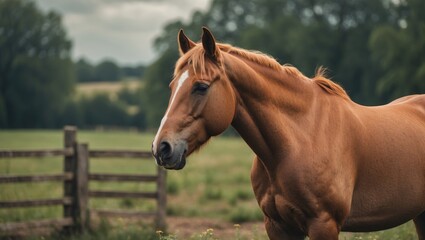 Obraz premium Light-brown horse in the pasture on a summer day.