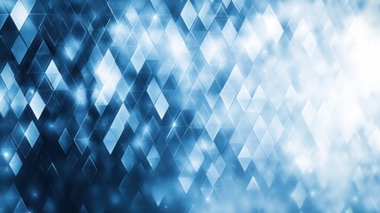 Abstract blue diamond pattern background with glowing lights and bokeh effect.