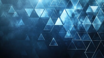 Abstract blue triangle background with glowing effect and space nebula.