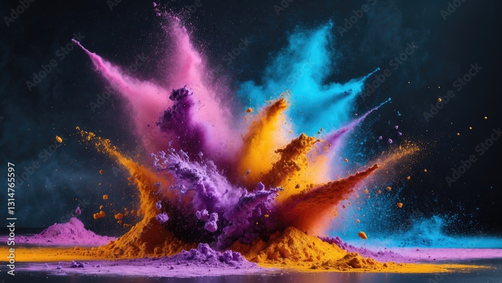 Aufkleber eruption of colorful powder in an abstract manner against a dark backdrop. abstract splash of color 
