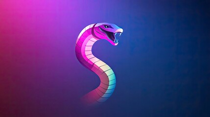 A vibrant, stylized cobra with neon pink and blue gradient colors, set against a dark background.