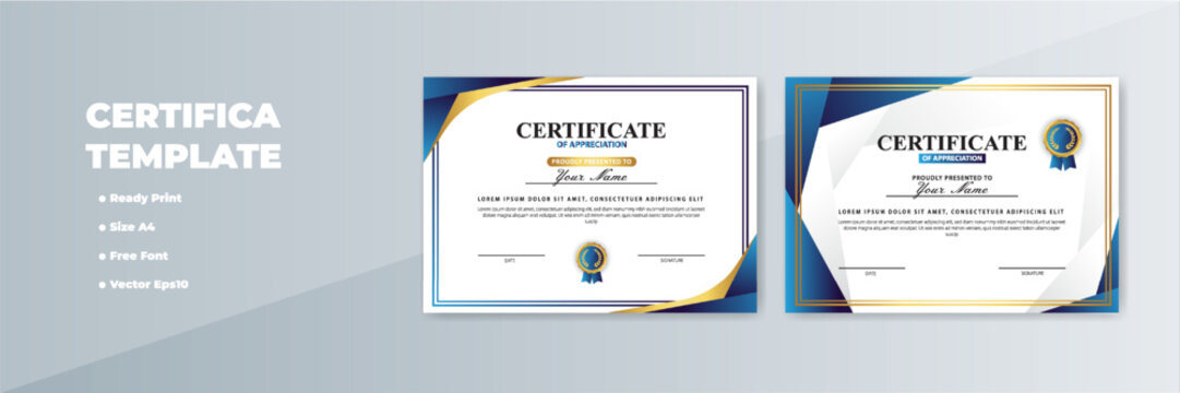 Blue gold geometric certificate template design