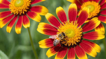 Obraz premium USA, Colorado, Fort Collins. Honey bee on gaillardia flower.