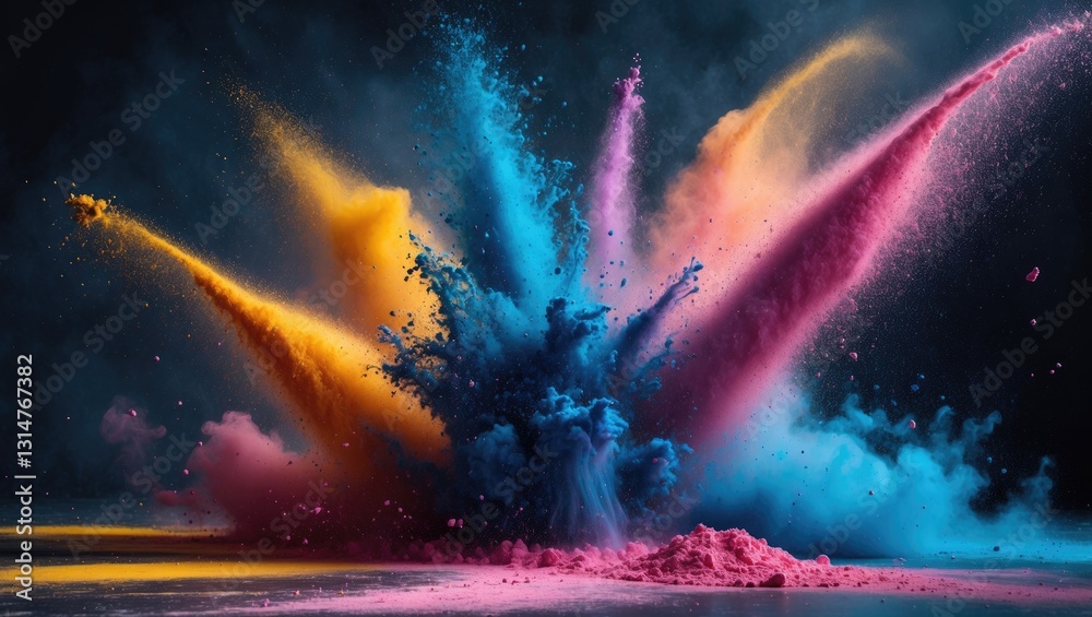 Aufkleber eruption of abstract color powder against a dark background. abstract explosion of color powder in a