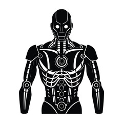 Robot Torso with Visible Mechanical Joints and Wiring Silhouette