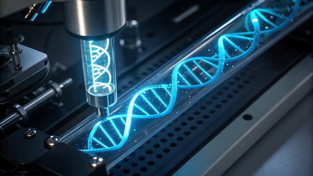 DNA strand in futuristic lab machine