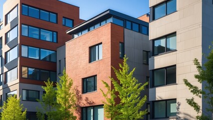 A detailed close-up shot showcasing the textures and colors of layered buildings, reflecting modern architectural trends.
