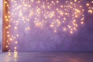 Purple Wall With Hanging String Lights