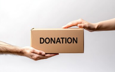 Donation Box Being Handed Over &ndash; Charity, Giving, and Humanitarian Aid Concept on White Background