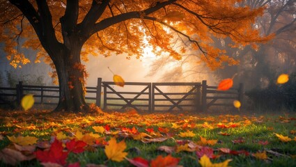 Colorful autumn woodland. Stunning rural landscape.