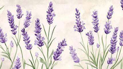 Naklejka premium Serene Watercolor Lavender Field: A Botanical Masterpiece