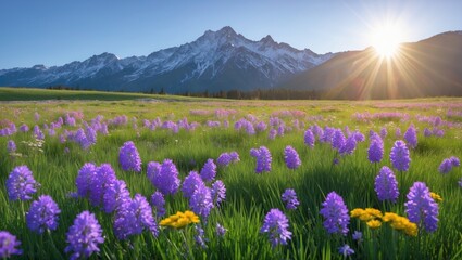 Fototapeta premium A lively collection of wildflowers in shades of purple, pink, and white, with blossoms providing a gentle, magical essence.