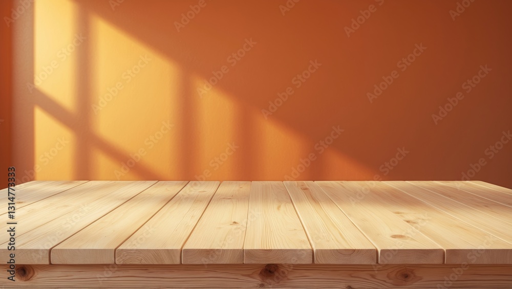 Poster Empty wooden table against an abstract background for product presentation, with copy space.