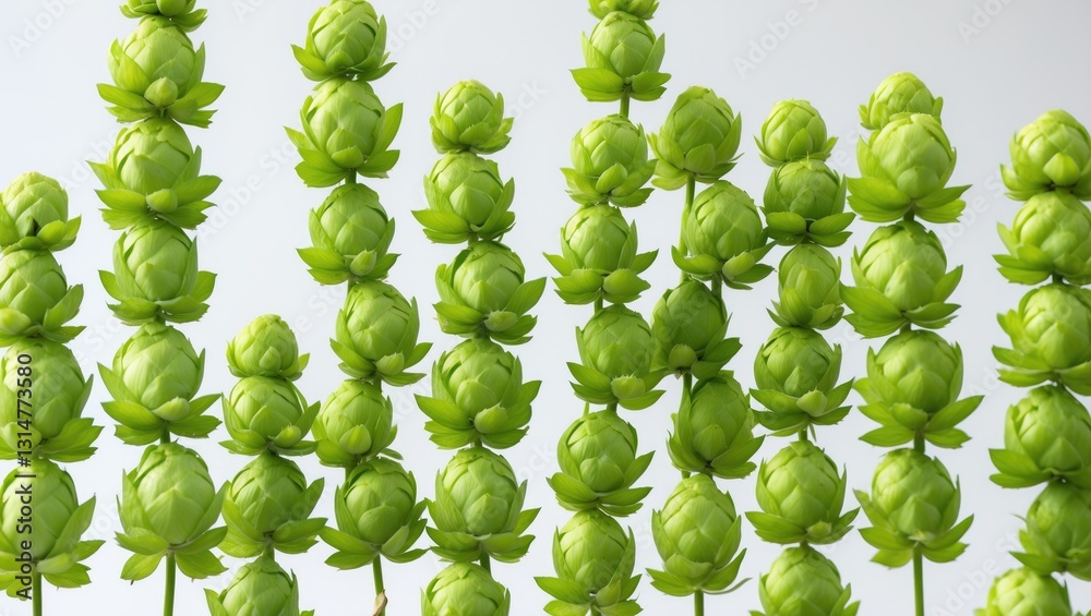 Poster falling green hop, isolated on a white background, with a clipping path and full depth of field.